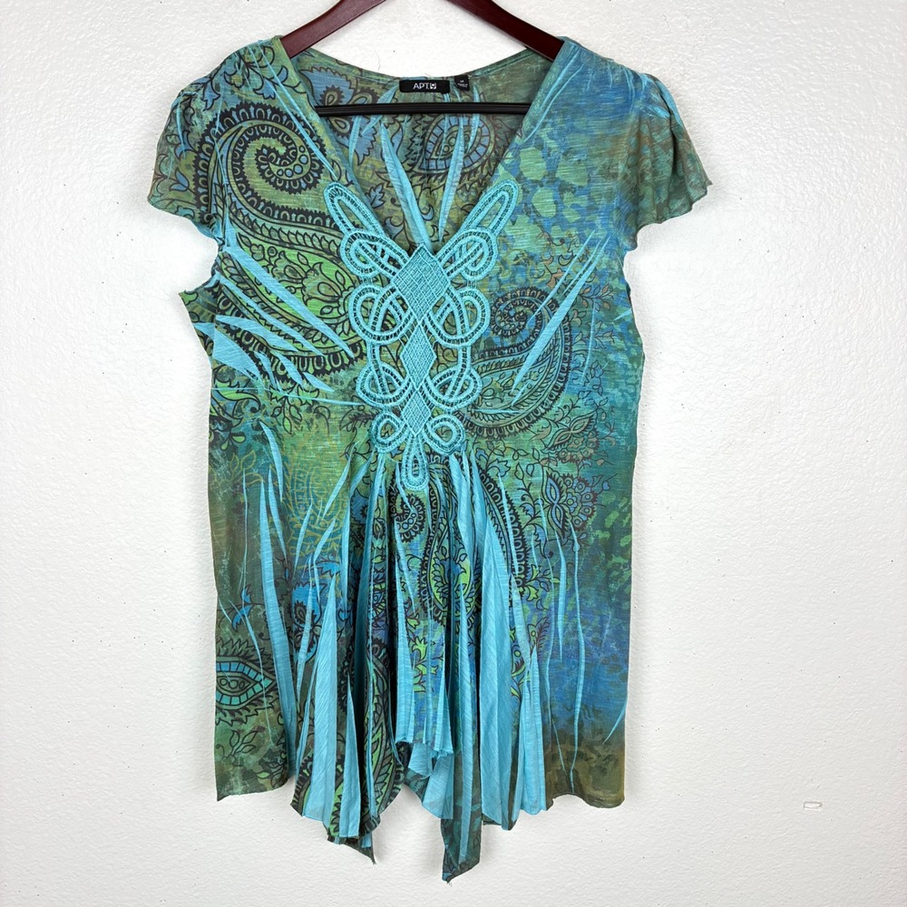 Vtg Y2K 90s Apt 9 Top M Teal Fairy Grunge Crochet Whimsigoth Boho Paisley V Neck